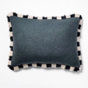 NEW Threshold Studio McGee Navy Texture Tan Lumbar Throw Pillow w/Stripe Fringe